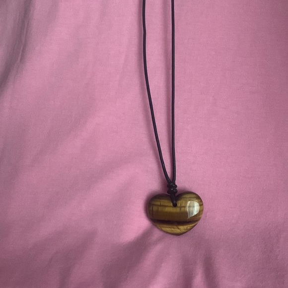 8” leather coed with Tiger Eye heart charm - Picture 1 of 2